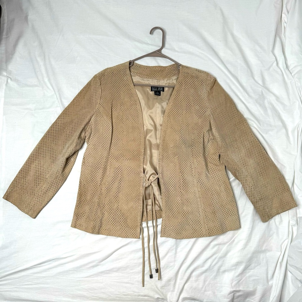 Vintage Belle Sport Genuine Silky Pig Suede Leather Laser Cut Jacket Women’s XL